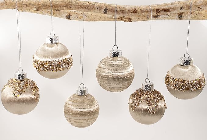 12Pcs 4” Silk Christmas Ball Decorations, Satin Christmas Tree Ornaments, Luxury Vintage Hanging Christmas Home Decor for Xmas Holiday Wedding Party Decoration (Champagne)