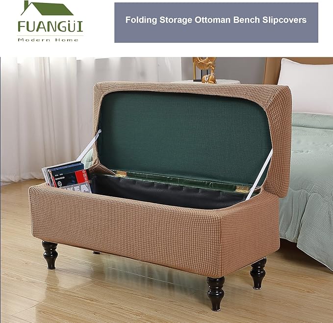 FUANGUI Ottoman Cover Stretch Storage Ottoman Bench Slipcover Printed Folding Storage Bench Ottoman Cover Footrest Stool Slipcover Footstool Protector Cover with Elastic Bottom,Medium