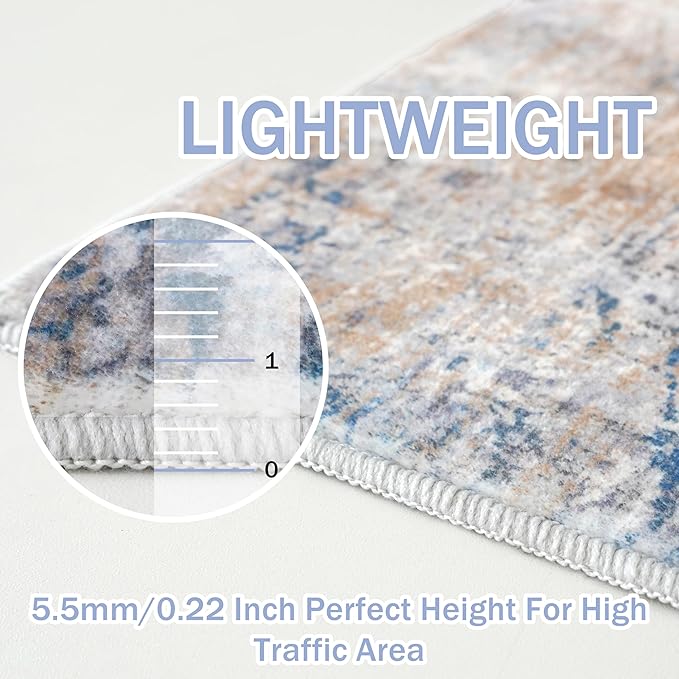 IOHOUZE Abstract Runner Rug 3x20 Ft Extra Long Washable Runners for Hallways, Non Slip Kitchen Runner Printed Faux Wool Entryway Runner Indoor, Modern Abstract Floor Carpet for Hall Stair, Blue Rust