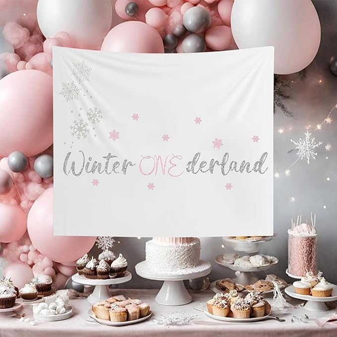 Winter ONEderland Wall Decal - Christmas Glitter Snowflake Decorations, Frozen First Birthday Party Supplies, Winter Wonderland Backdrop Sticker Photo Props