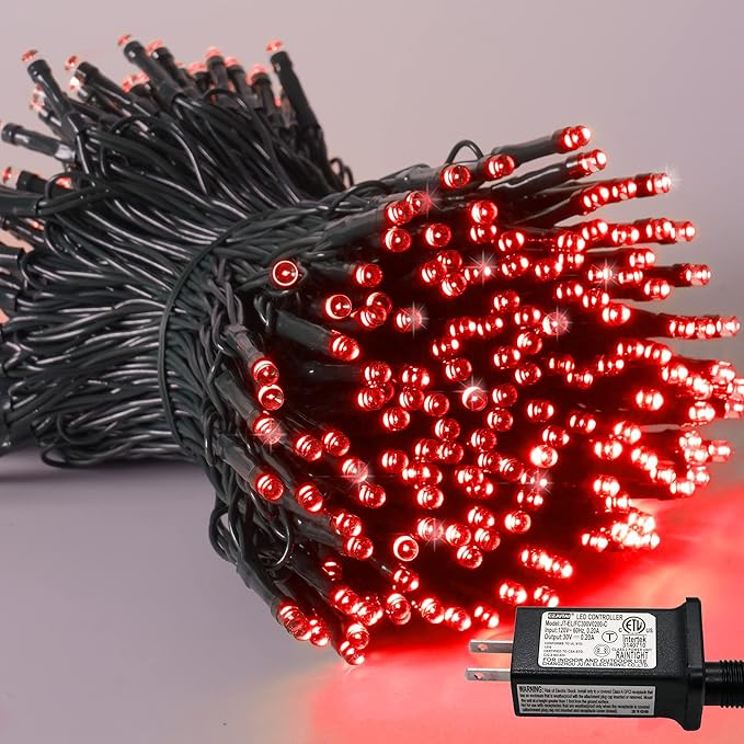 YEGUO 66ft 200 LED Red Christmas Lights Outdoor Waterproof, Green Wire String Lights Indoor, 8 Modes Twinkle Lights for Christmas Tree Plug in with Timer Memory