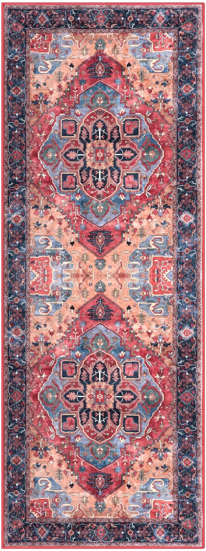 2x6 Washable Runner Rug for Hallways, Red Soft Floor Vintage Kitchen Rugs with Non-Slip, Non-Shedding Boho Rug for Bedroom Kitchen Porch Laundry Entryway