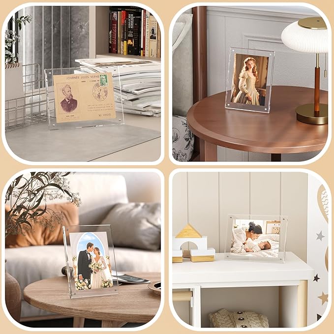Egofine 5x7 Acrylic Frames 3 Pack, Clear Picture Frames with Stand, Magnetic Acrylic Photo Frames for Tabletop Display Horizontally or Vertically