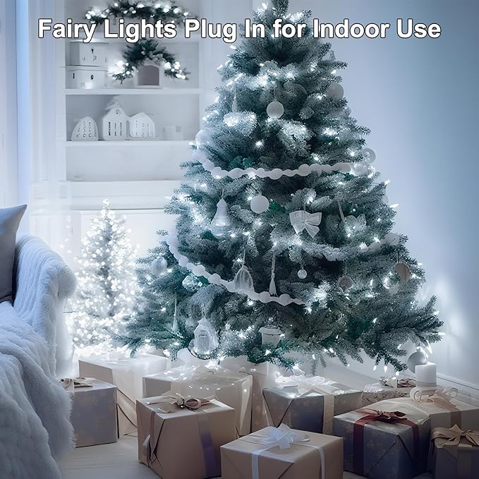 100FT 300 LED Christmas Lights Plug in,Cool White Waterproof Fairy Lights with Timer/8 Modes, Christmas Tree Lights Lighting Outdoor Indoor Garden Party Wedding Christmas Tree Decoration