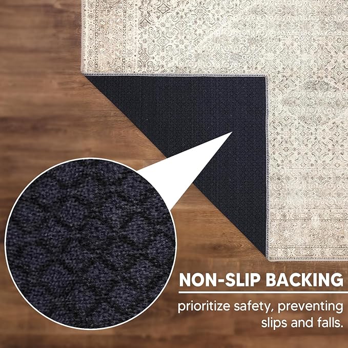 Keen Home Design 8x10 Rug - Machine Washable Area Rug with Non-Slip Backing, Ideal for Living Room, Dining Room, Bedroom - Vintage, Easy Clean, Durable, Low Pile Rug - (8' x 10')