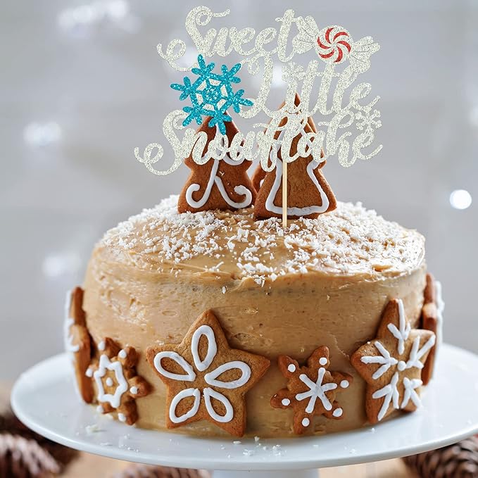 Gyufise 1 Pack Sweet Little Snowflake Cake Topper Silver Little Snowflake with Candy Cake Decoration for Winter Snowflake Baby Shower Boys Girls Winter Onederland 1st Birthday Party Decorations