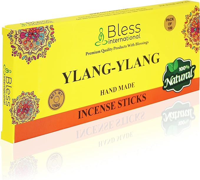 Bless-YLANG-YLANG 100%-Natural-Handmade-Hand-Dipped-Incense-Sticks Organic-Chemicals-Charcoal-Free Purification-Relaxation-Positivity-Yoga-Meditation Best-Woods-Scent (100 Sticks(5.25 OZ))