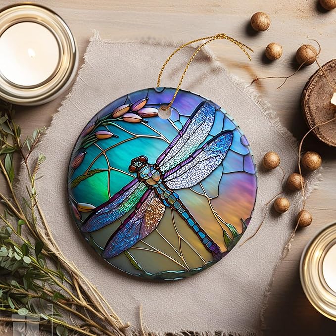 Dragonfly Christmas Ornaments, Touber Christmas Hanging Ornament, Christmas Tree Ornaments, Holiday Decor, Gifts for Dragonfly Lovers, Dragonflies Theme Gift - Pattern B