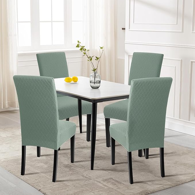 SearchI Dining Room Chair Covers Set of 6, Stretch Jacquard Parsons Chair Slipcovers Removable Washable Kitchen Chair Protector Cover for Dining Room, Hotel, Ceremony (Sage Green Rhombus)