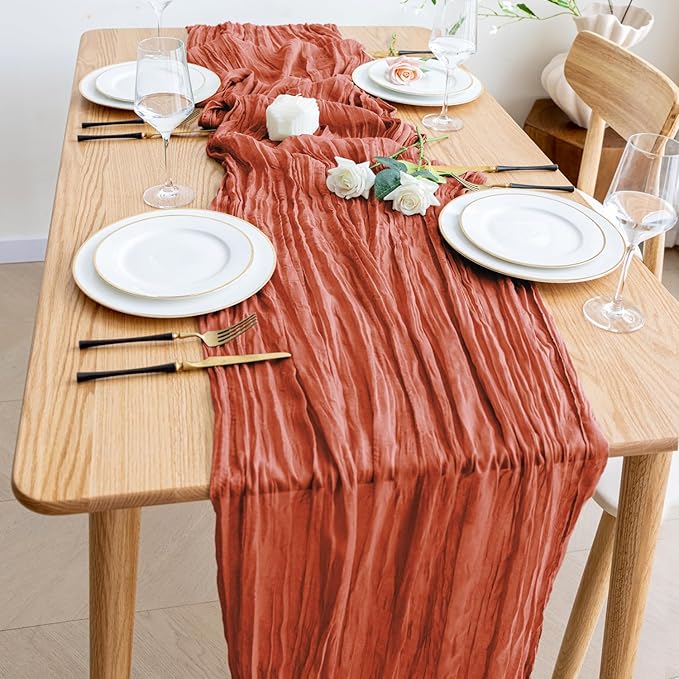 Wokceer Cheesecloth Table Runner Fall 3Pack 10FT Terracotta Cheese Cloth Table Runner Boho Gauze for Party Thanksgiving Long Rustic Sheer Runners for Baby Bridal Shower Wedding Easter