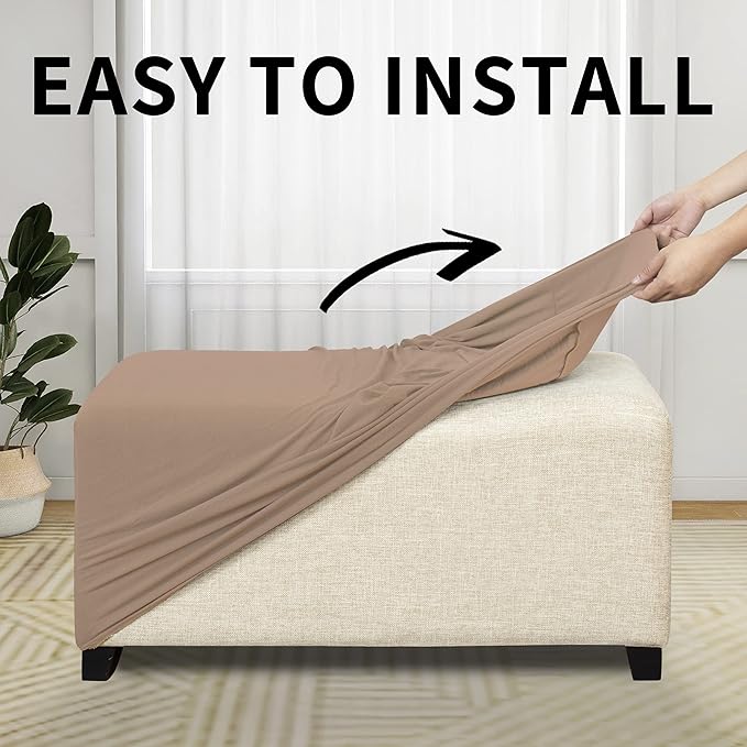 Easy-Going 100% Dual Waterproof Stretch Ottoman Cover Rectangle Folding Storage Stool Furniture Protector Soft Slipcover for Living Room with Elastic Bottom (XX Large, Camel)