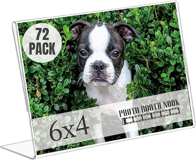 Photo Booth Nook | 4x6 Acrylic Sign Holder (72 Count) | Crystal Clear Acrylic Picture Frames | Bulk Picture Frames 4x6 | Horizontal Orientation