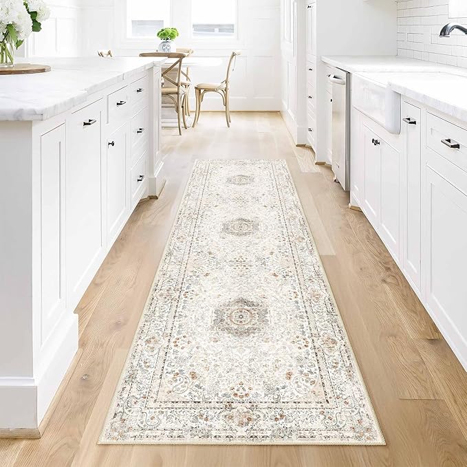 Washable Runner Rug 2x8,Boho Rug Runners Non Slip,Long Rugs for Hallways Kitchen Bedroom Entryway Living Room Bathroom,Vintage Bohemian Distressed Floor Carpet,Beige