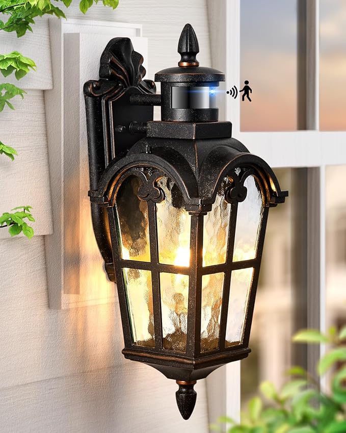 VIANIS Outdoor Motion Sensor Light, Oil Rubbed Bronze Porch Lights Outside Lantern, 16.4" H Dusk to Dawn Outdoor Lighting, 100% Aluminum Exterior Lighting Fixtures for House, Garden, Patio
