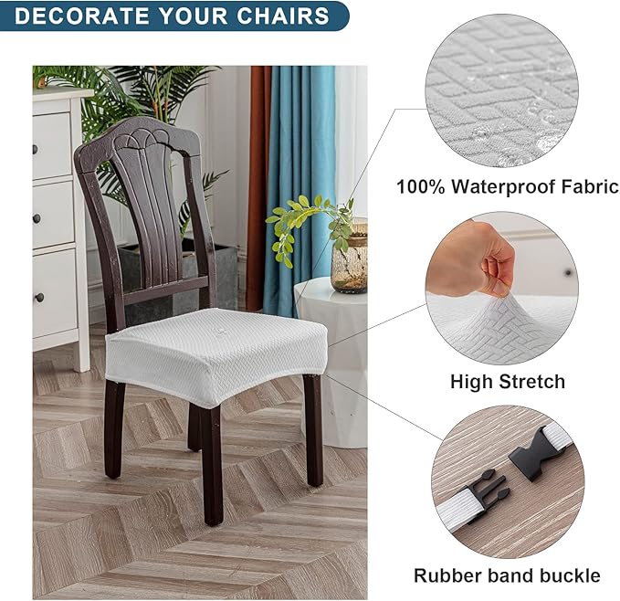Genina Waterproof Seat Covers for Dining Room Chair Covers Waterproof Dining Chair Covers (4 PCS-Rear-Covered, White)