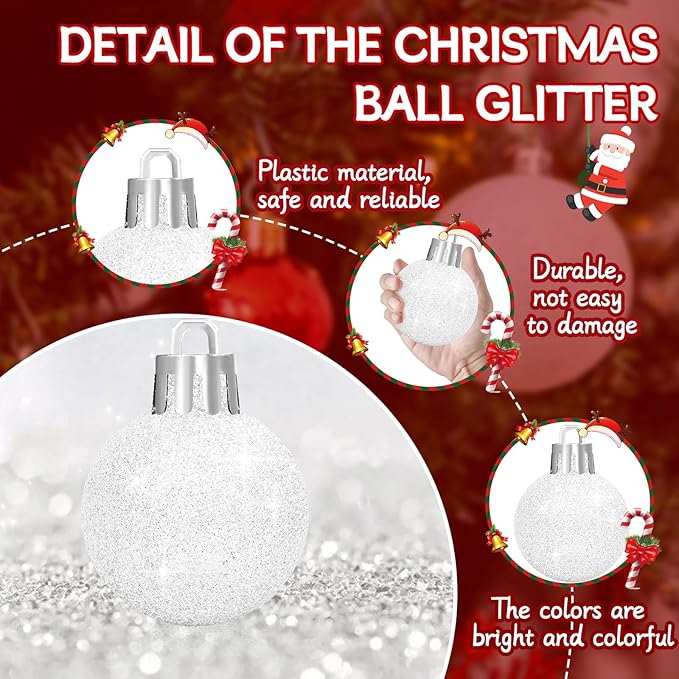 12 Pcs 3Inch Christmas Balls Christmas Tree Decoration Ornaments Shatterproof Glitter Christmas Hanging Balls for Christmas Tree Party Wedding Indoor Outdoor Holiday Decoration(White, 3inch-12pcs)