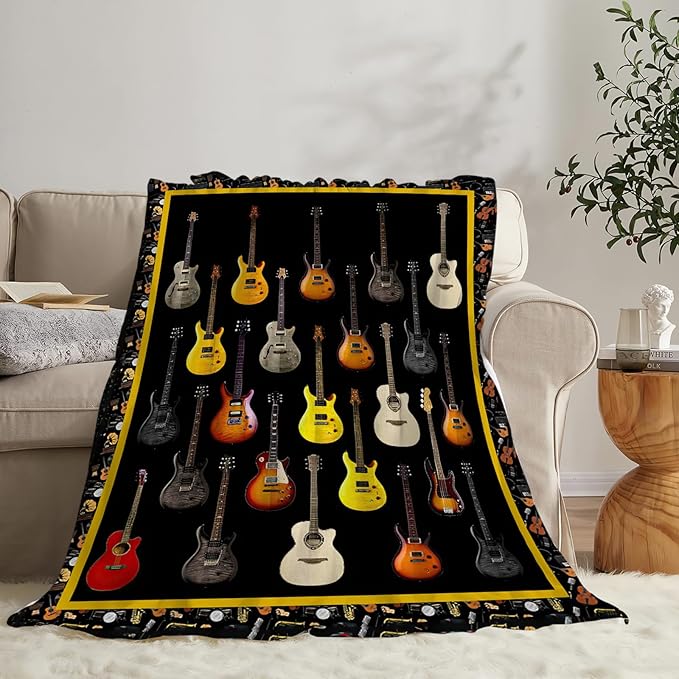 Tijuboni Guitar Music Throw Blanket Guitar Gifts for Girls Boys Women Men Kids Adults Soft Flannel Fleece Blanket for Couch Sofa Bed Home Decor 40"x50"