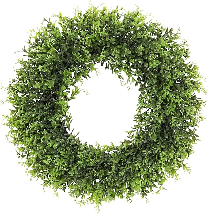 22inch Artificial Boxwood Wreath, 22" Spring Summer Wreath Faux Greenery Leaves Wreath for Front Door Wall Window Porch Farmhouse Patio Garden Indoor Outdoor Decor Wedding Party Decoration