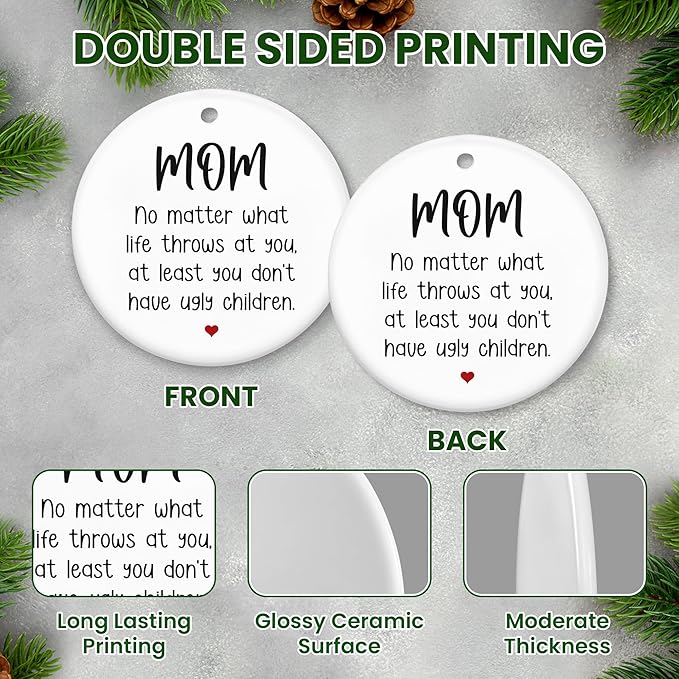 GEEMBI Funny Mom Gifts for Christmas - Ceramic Christmas Ornaments 2025 for Tree Decorations - Gifts for Mom from Daughter Son, Mother Daughter Gift Ideas, Mama Gift for Mother in Law
