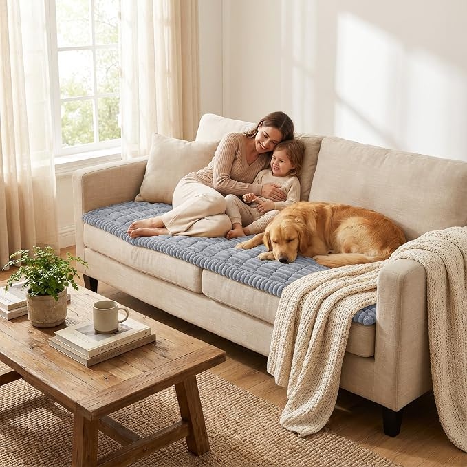 Smiry Couch Cover for Dogs Washable, Non Slip Fuzzy Pet Couch Covers for 3 Cushion Sofa Pet Friendly, Thick Soft Sofa Slipcovers Cushion Protector (Grey, 27.6" x 47")