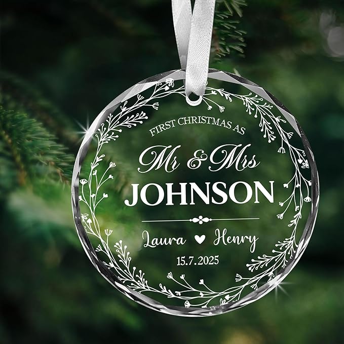 First Christmas Married Ornament 2025 Custom Photo Name Date - Mr and Mrs Personalized Wedding Ornament Gift for Newlyweds