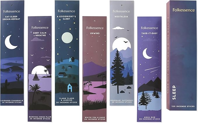 Folkulture Sleep Incense Sticks | Set of 6 (120-Sticks) | 45 Mins Burn Time | Relaxing Scents for Calm & Deep Sleep | Organic & Non Toxic Sleep Incense for Women