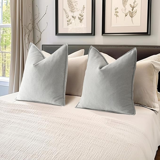 MIULEE Pack of 2 Light Grey Decorative Pillow Covers 26x26 Inch Soft Chenille Luxurious Couch Throw Pillows Farmhouse Cushion Covers Euro Shams with Elegant Design for Sofa Bed Living Room Home Decor