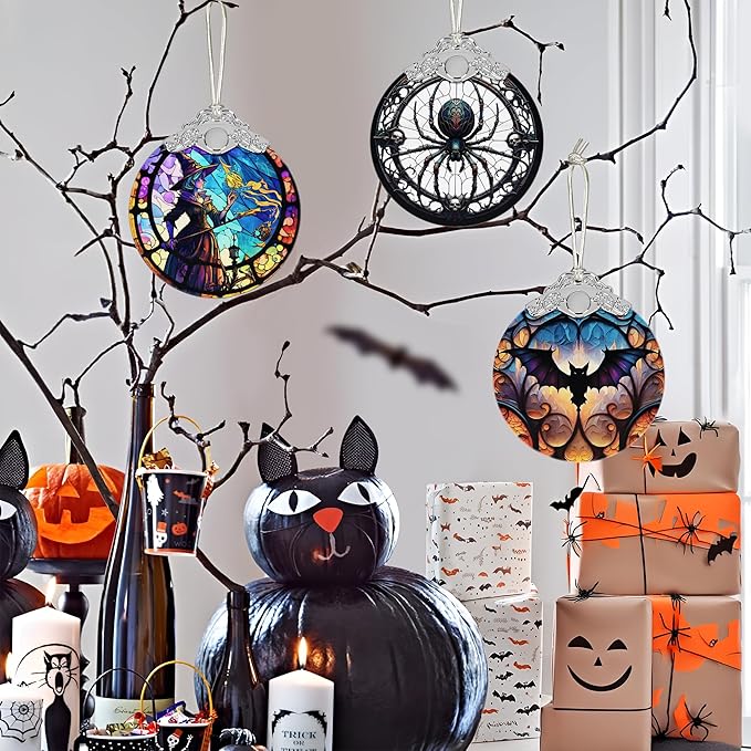 2025 Ornaments for Christmas Tree, Zmoicky Stained Glass Hanging Ornament, Christmas Ornaments Clearance, Gift Exchange Ornament, Bauble Present - Mysterious Bat