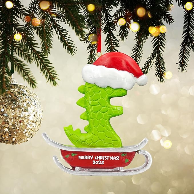 26 Letter Ornaments for Christmas Tree Decoration,Personalized Letters Ornaments, Initial Christmas Ornament, Hanging DIY Letter Xtmas Dinosaur Ornament, Gifts for Family Friends (F)
