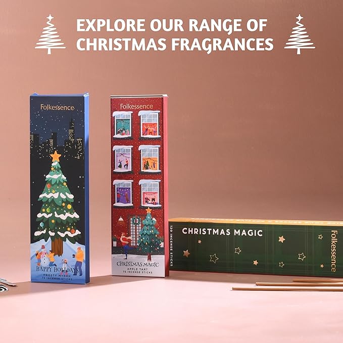 Folkulture Christmas Incense Sticks for Home | Pack of 75 Natural & Non-Toxic Incense for Cleansing | Organic Apple Tart Scent | Xmas Gifts for Her | Christmas Magic