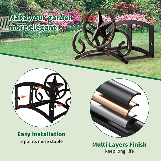 Garden Hose Holder Wall Mounted Decorative, Heavy Duty Metal Hose Hanger for Outside, Sturdy Water Hose Rack Holds 125-Feet of 5/8-Inch Hose, Water Hose Hooks