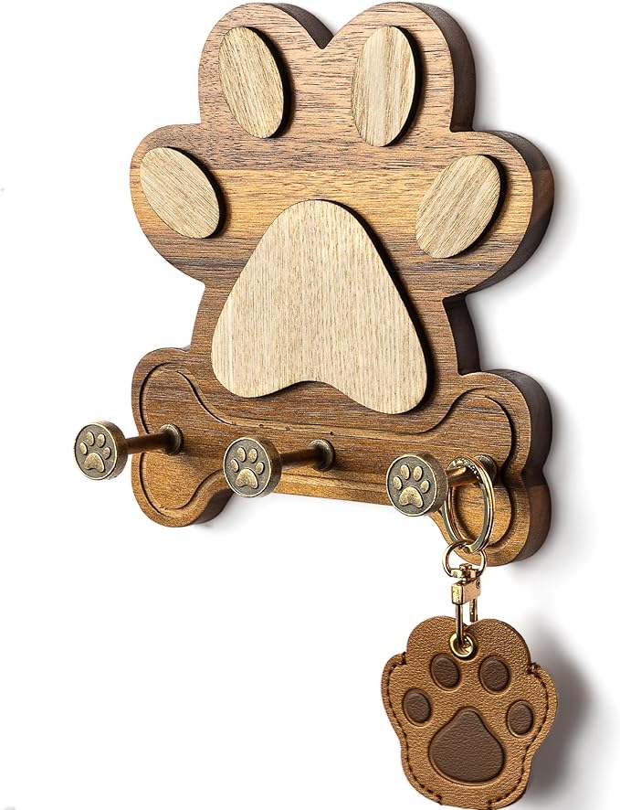 MTERSE Wooden Dog Leash Holder for Wall – Dog Leash Holder, Key Rack, and Coat Hanger – Rustic Farmhouse Wall Decor for Entryway Storage, Room Decor & Home Necessities(Acacia)