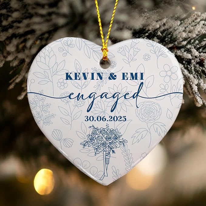 Personalized First Christmas Married Ornament 2025 – Ceramic Heart Wedding Ornament – Christmas, Anniversary, Engagement, Newlywed Gift for Couple – Custom Photo Keepsake Decoration