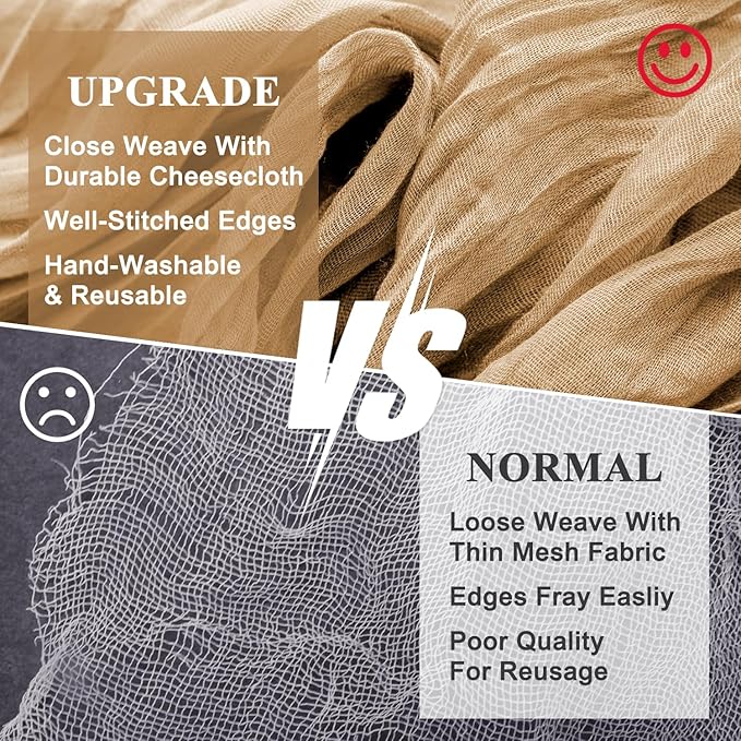 Wokceer Cheesecloth Table Runner 3Pack 10FT Khaki Boho Gauze Cheese Cloth Table Runner for Party Long Rustic Sheer Table Runners for Baby Bridal Shower Wedding Easter Table Decor