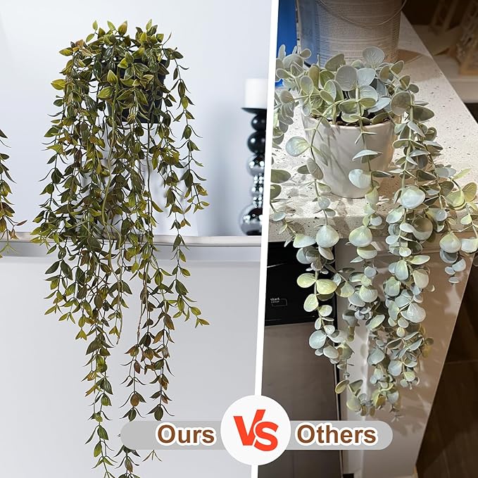 Artificial Hanging Plant 2 Pcs Faux Plant Ivy Vine Faux Eucalyptus Vines Fake Potted Greenery for Wall Living Room Home Shelf Office Bathroom Outdoor Indoor Decor (Type 3)