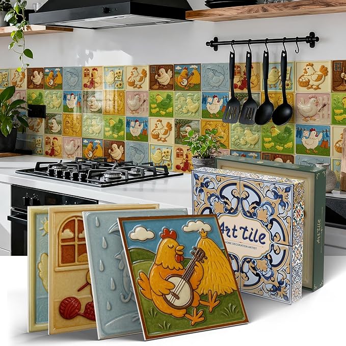 Peel and Stick Backsplash for Kitchen, 12 Tiles 5.9x5.9 Inch, Christmas Themed Removable Waterproof Sticker Backsplash