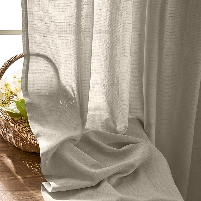 jinchan Linen Blend Curtain 96 inch Length 1 Panel for Sliding Door, Light Filtering 100 inch Extra Wide Farmhouse Drape with Rod Pocket Back Tab(100W x 96L, Oat)