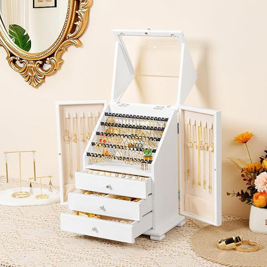 Jewelry Box Organizer, Rustic Wooden Jewelry Boxes for Women Girls, Large Storage Earring Holder Organizer Display for Earrings Necklaces Rings Bracelets, Jewelry Case as Gifts for Her