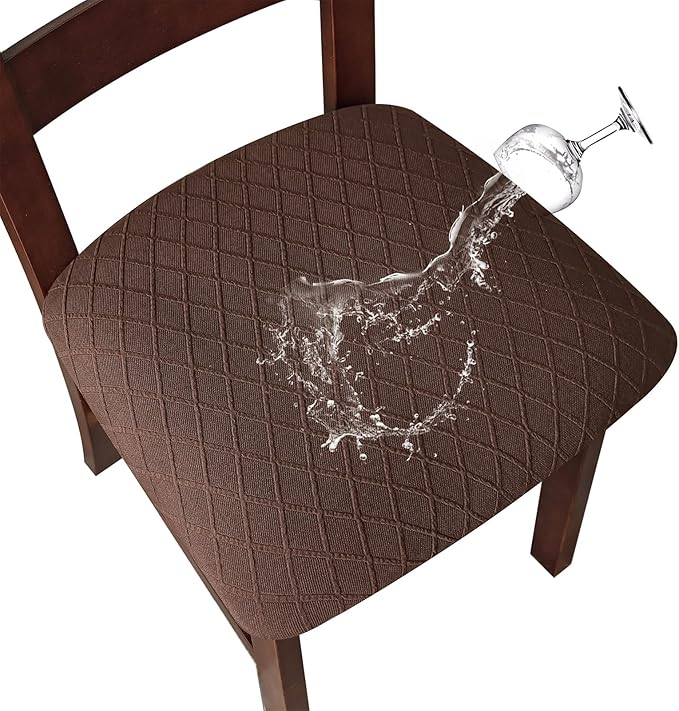Genina Waterproof Seat Covers for Dining Room Chairs Covers Dining Chair Cover Kitchen Chair Covers (Chocolate, 6 Pcs)