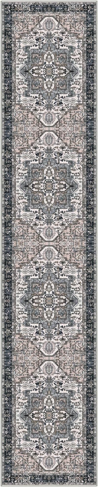 KOZYFLY Long Runners for Hallways 2x10 Ft Washable Kitchen Runner Rug Boho Style Entryway Rug Indoor Printed Faux Wool Stair Runner Carpet for Stairs Bedroom Kitchen Hall, Black/Taupe/Beige