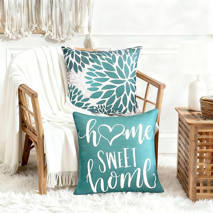 Decorative Throw Pillow Covers Set of 4 Green Pillow Covers 18x18 inch Farmhouse Throw Pillow Cover Linen Square Pillowcase Cushion Cases, Boho Pillow Covers for Couch Sofa Outdoor Home