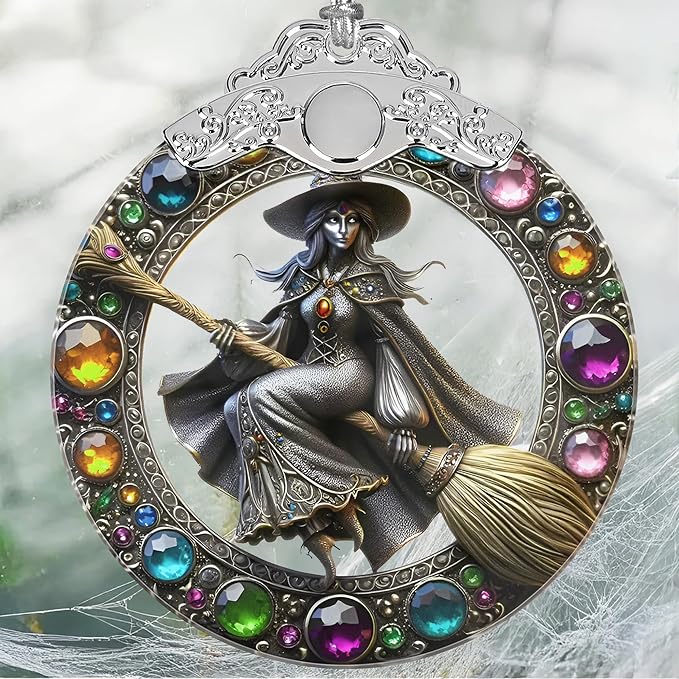 Witch Stained Glass Ornaments - 3" Christmas Decor for Tree & Window - Perfect for Holiday Party - Home Decor