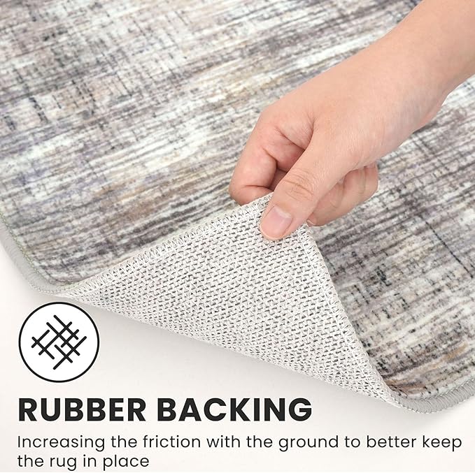 Modern Abstract Entryway Rug 2x3 Beige Grey Small Area Rug Kitchen Rugs Non-Slip Washable Ultra Thin Soft Print Striped Low-Pile Indoor Door Mat Floor Carpet for Entrance Bedroom Bathroom