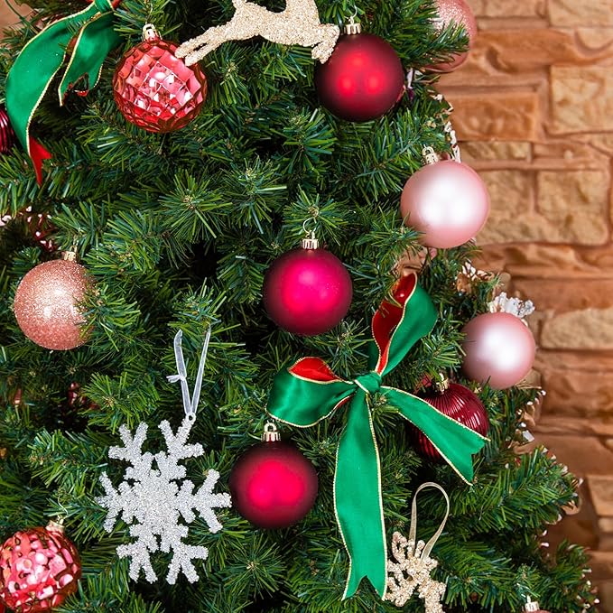 Every Day is Christmas Ornaments, Shatterproof Christmas Tree Ornament Set, Christmas Balls Decoration 35 Count (2.75"/70mm, Pink Rose)