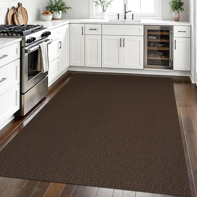 EARTHALL Washable Area Rugs 5x7 Ft Non Slip Living Room Rugs Cotton Rubber Backed Dining Room Rug Braided Bedroom Rugs Indoor Outdoor Floor Carpet for Living Room, Bedroom, Dining Room, Brown/Coffee