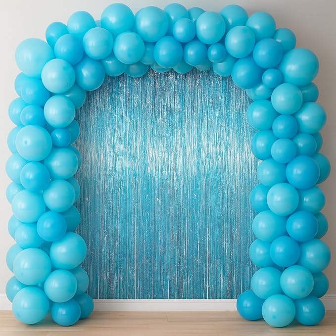 3.3 x 6.6 ft Foil Fringe Backdrop Curtains, Tinsel Streamers Party Decorations, Fringe Backdrop for Birthday, Baby Shower, Gender Reveal, Graduation (3, Light Blue)
