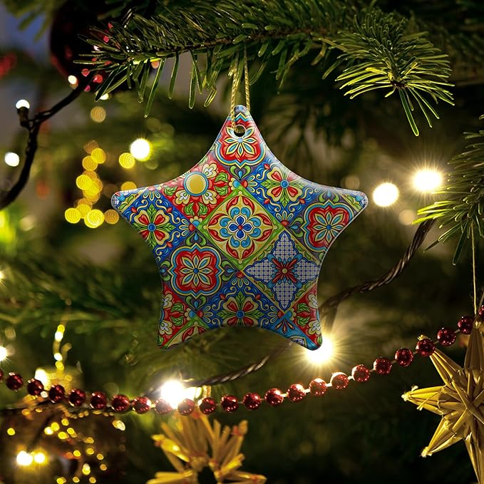 Christmas Ornaments 2025,Mexican Talavera Ornaments for Christmas Tree Holidays Ornaments Decorations,adornos de Navidad Ceramic Ornaments Xmas Gifts Idea for Home Decor