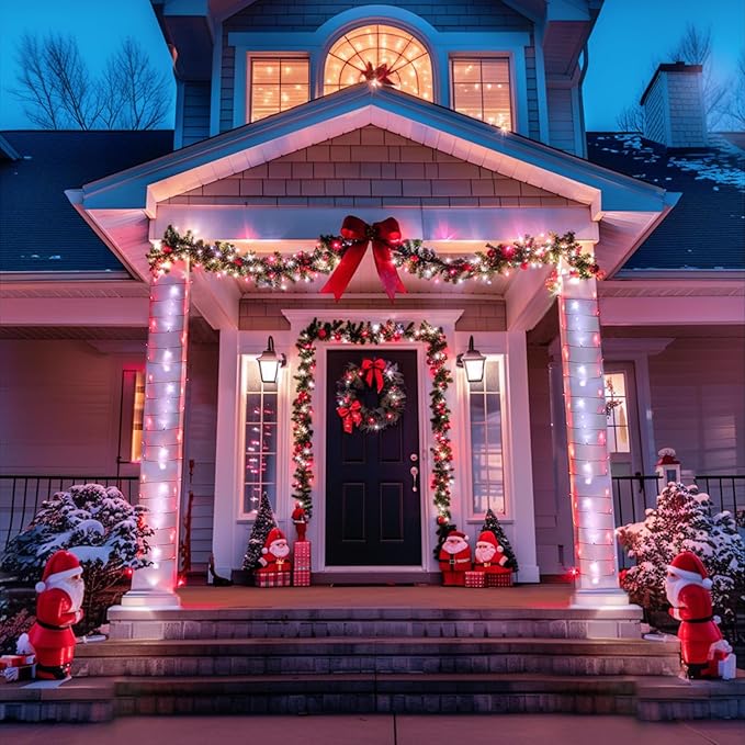 JMEXSUSS 132ft Red and White Christmas Lights Outdoor with Remote, 400 LED String Lights Indoor Plug in with Remote, 8 Modes Christmas Tree Light for Bedroom Tree Party Holiday Xmas Decorations