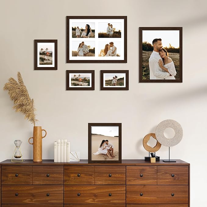5x7 Picture Frame - 5 x 7 Photo Frame Made of Solid Oak Wood and Real Glass,Display Picture 4x6 with Mat or 5x7 Without Mat,5 by 7 Frames for Wall & Tabletop(Color Walnut)