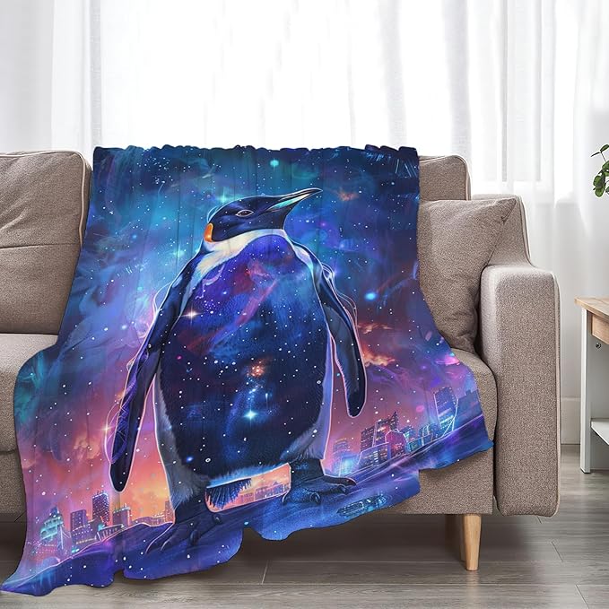 Tijuboni Penguin Throw Blanket Penguin Gifts for Girls Boys Women Men Kids Adults Soft Flannel Fleece Blanket for Couch Sofa Bed Home Decor 60"x80"